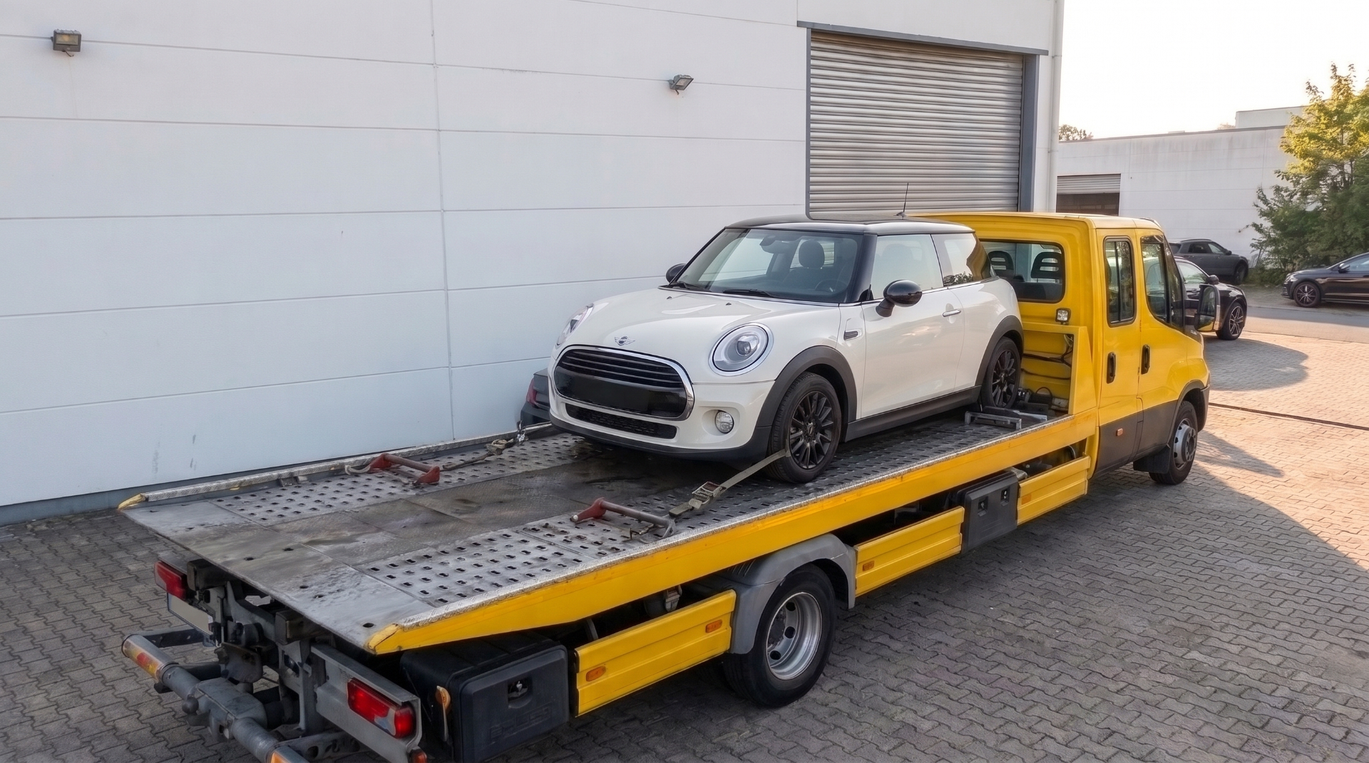 Mini Cooper auf dem Autotransporter von Autocenter Hessler