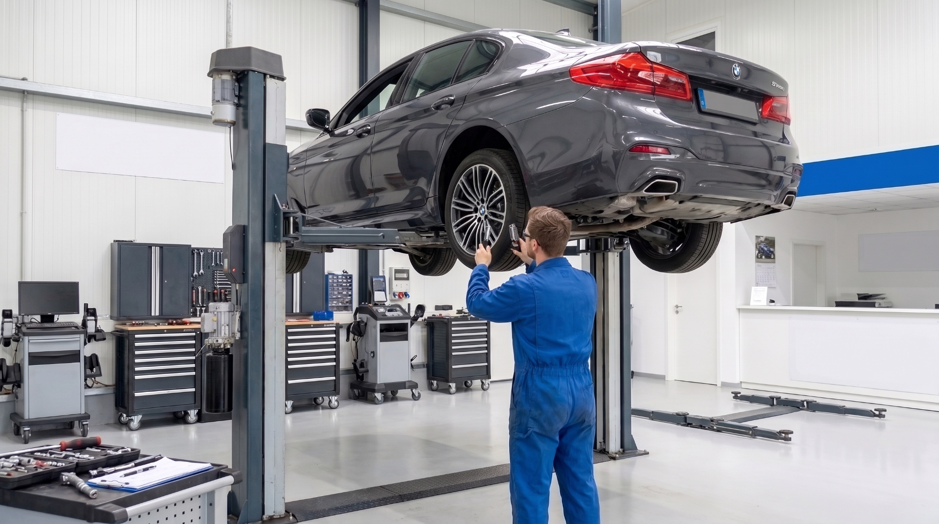 Fahrzeugbewertung auf der Hebebühne bei Autocenter Hessler